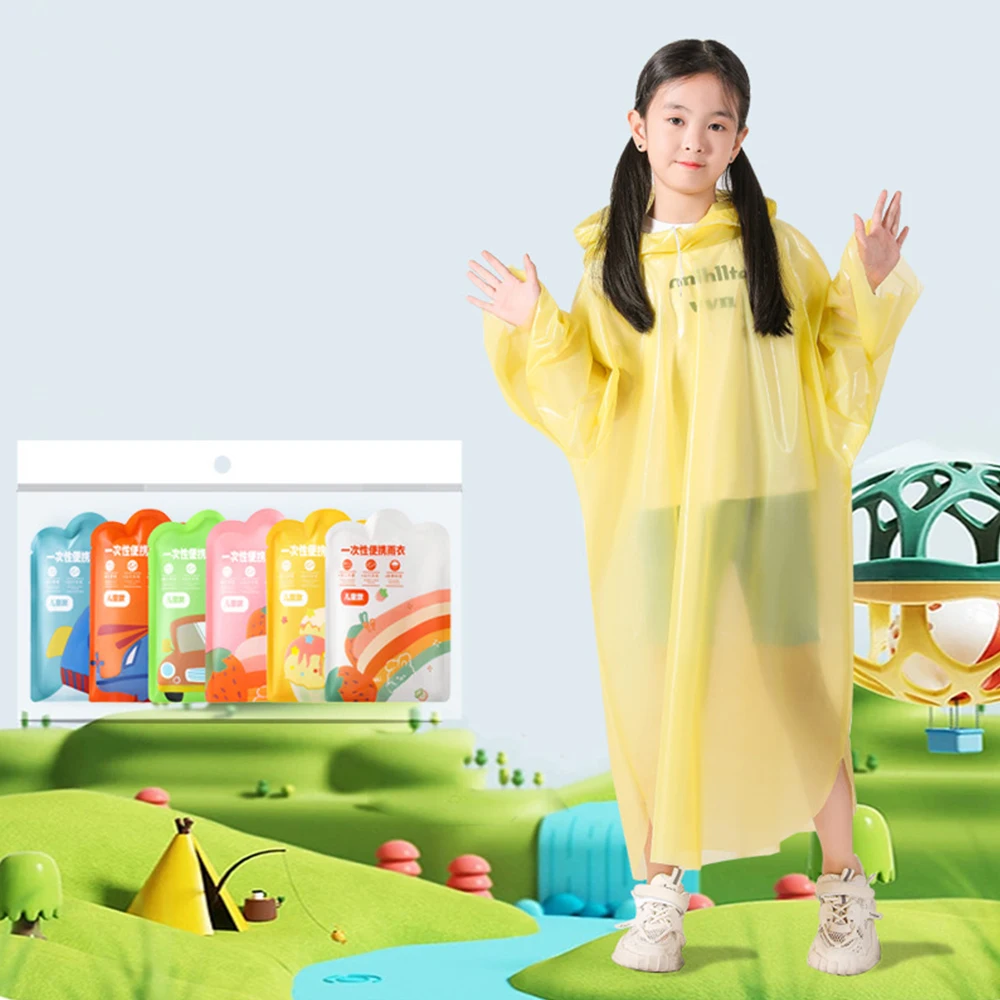 Raincoat Poncho Vacuum Compression Kids Raincoat Travel Waterproof Thickened Card Packaging One-Piece Raincoat Children