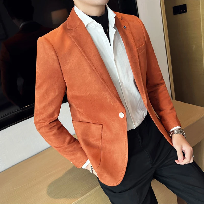 

Suede Solid Business Social Office Suit Jacket Korean Brand Fashion Casual Slim Blazer Men's Clothing Wedding Party Dress/Tuxedo