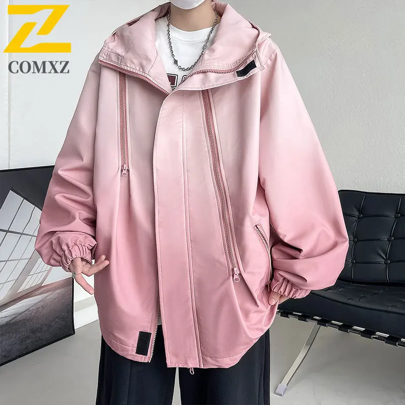 COMXZ Spring Autumn Workwear Coat Men Jacket American style Casual Versatile Gradient Loose Fit Windbreaker Outdoor Sportswear