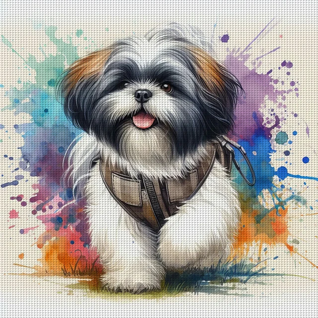 Kit de Broderie Complète en Fil de Coton, Motif Chien Imprimé, Point de Croix, Art, 40x40cm, 11CT 4