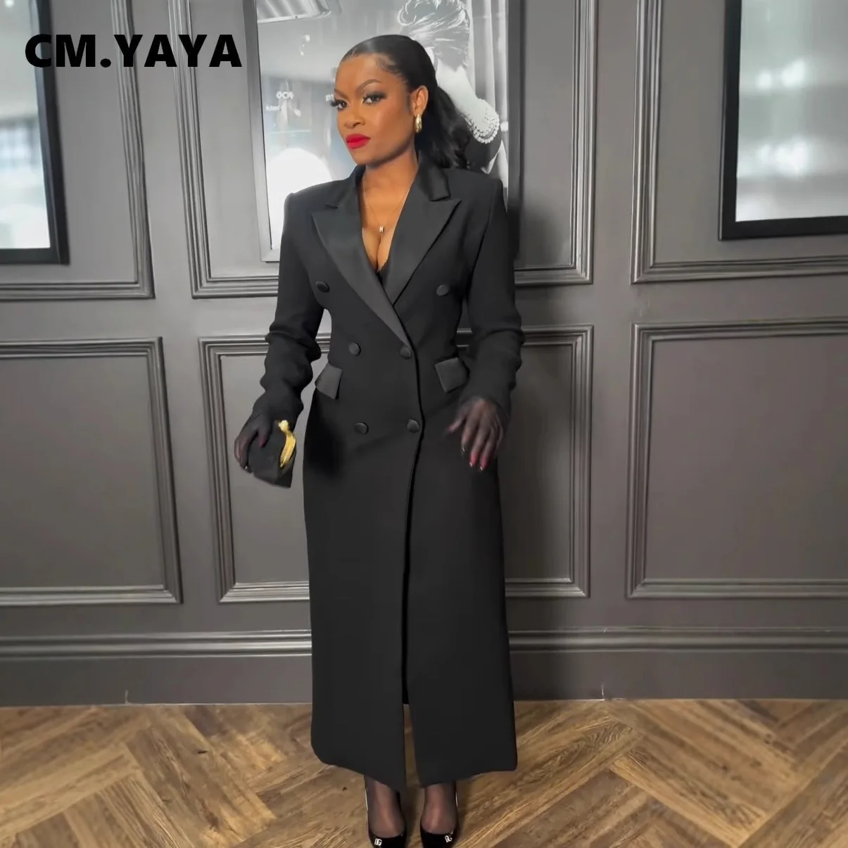 CM.YAYA أزياء المرأة OL العمل مزدوجة الصدر محززة ك...