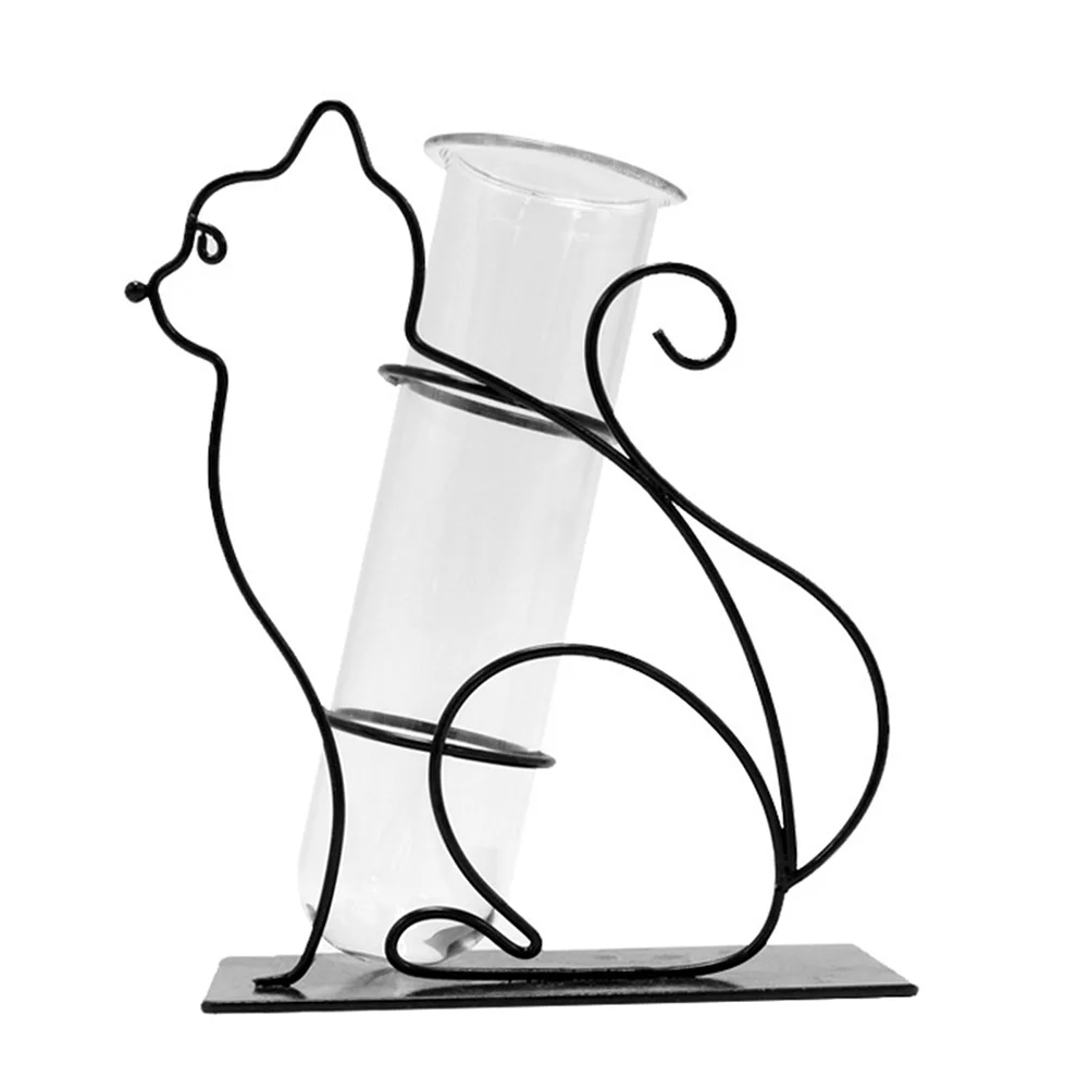 

1 Set Desktop Glass Tube Flower Vase With Iron Frame Decorative Flower Planter Household Flowerpot