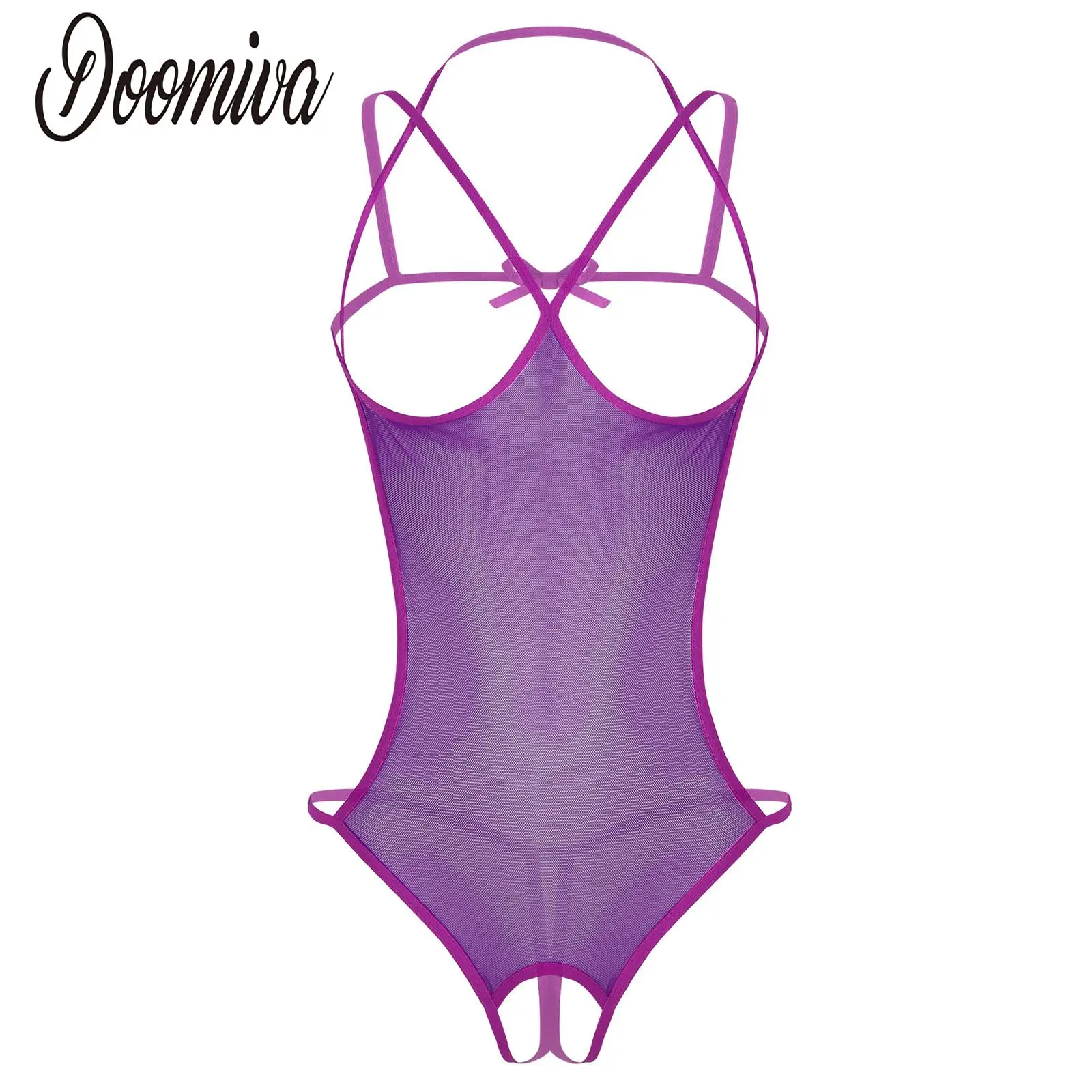 

Womens See-through Mesh Exotic Teddies Lingerie Swimwear Exposed Nipples Cups Crotchless Catsuit Leotard Bodysuit for Clubwear