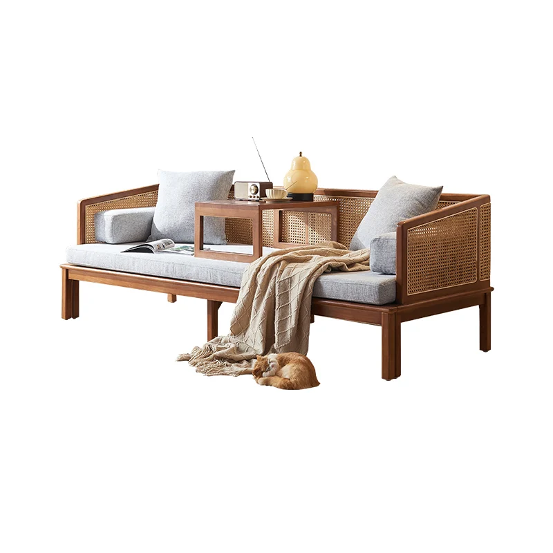 

Vintage and new Chinese retractable dual purpose Arhat folding rattan sofa