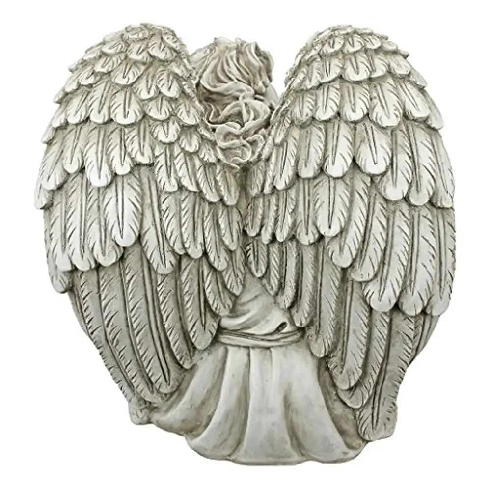 Guardian Angel Statue Serene Resin Cherub Garden Decor 26.5"x17"x19" Antique Stone Finish