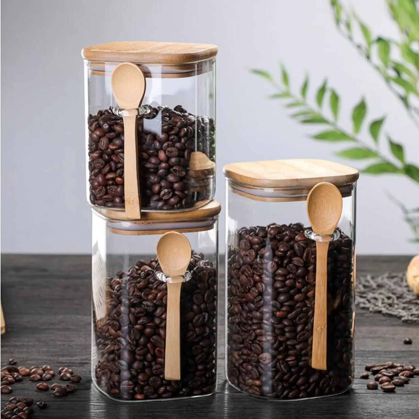 3 Pack Glass Jar with Bamboo Lids Glass Containers Sealed Glass Spice Jars  for Candy Coffee Beans Sugar Nuts Cookies 420ml 450ml - AliExpress