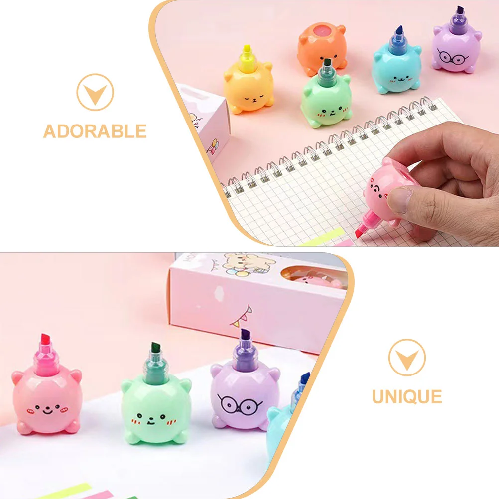 곰 하이라이터 미니 하이라이터 작은 펜, 귀여운 플라스틱 작업 스크랩북 마커, 학생 마킹 학교 용품, 2 세트