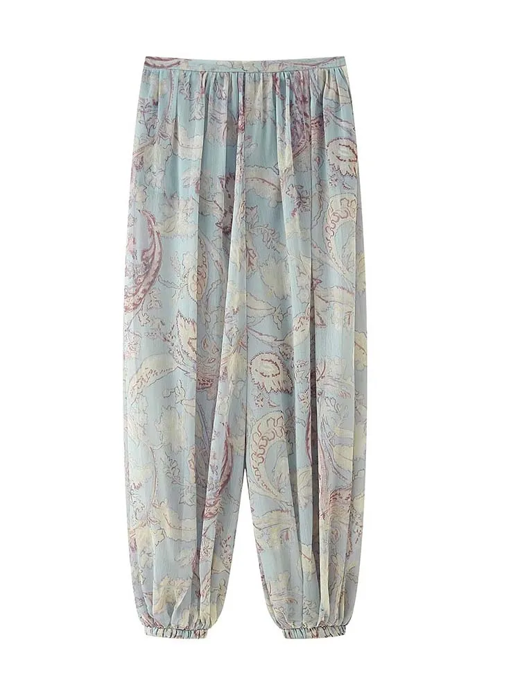 High-level Sense Of Design Women Printing Pants Fashion Lantern Pants 2025 Autumn Light And Thin High Street Trousers
