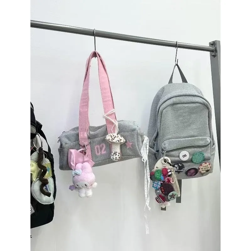 JIAERDI Harajuku Grey Handbag Canvas Bag Women Sports Large Capacity Y2k Shoulder Bags Female Large Capacity Underarm Bag 2025