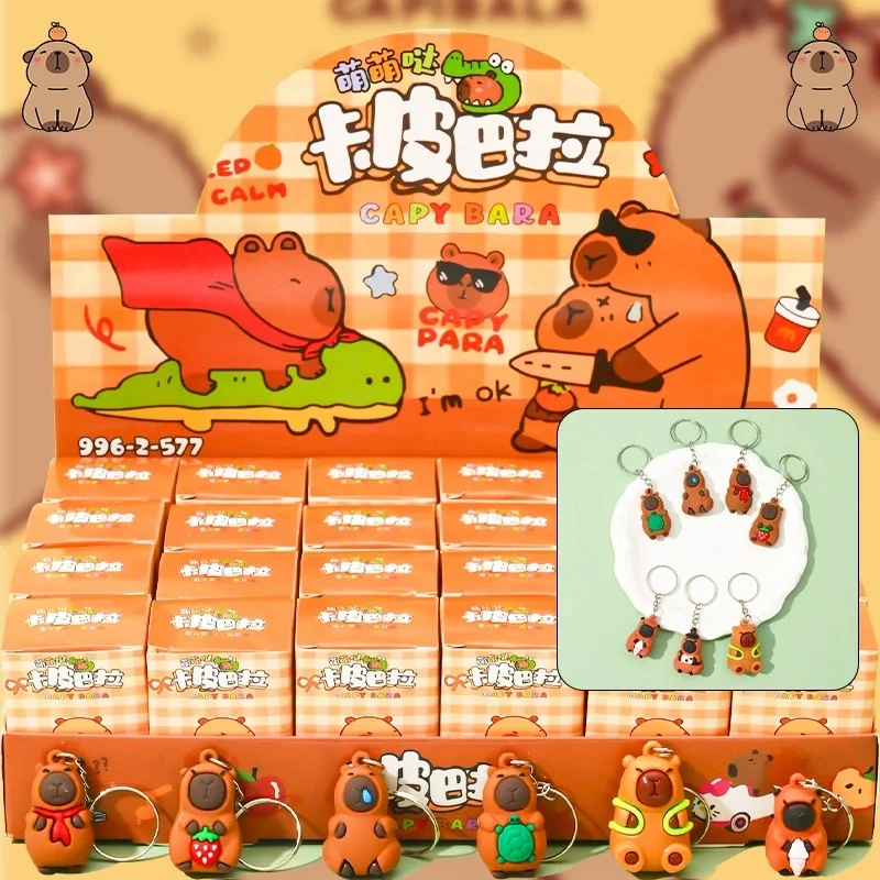 In Stock 24pcs Capybara Blind Box Keychain Cute Snot Bear Figure Mystery Box Doll Pendant Wholesale Bag Backpack Decorations