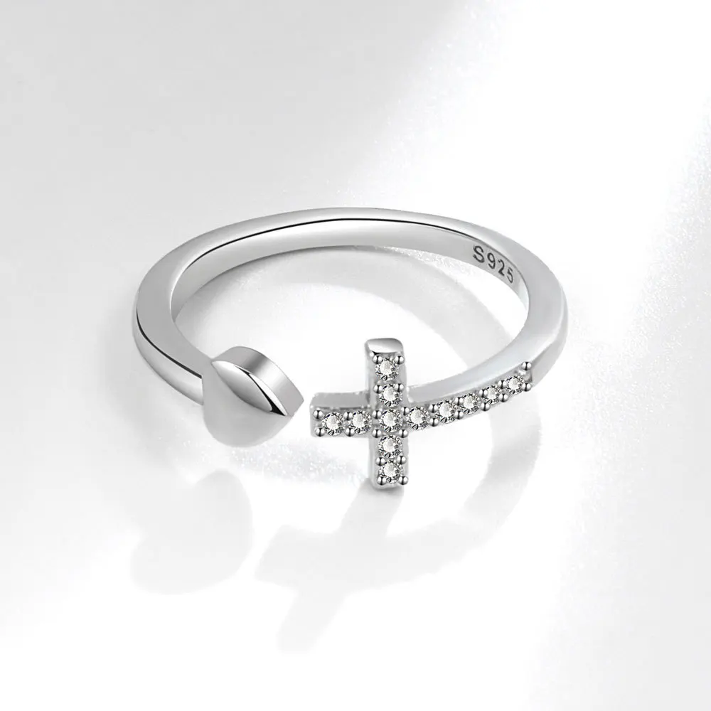 Sterling Silver Crystal Cross Heart Ring 2