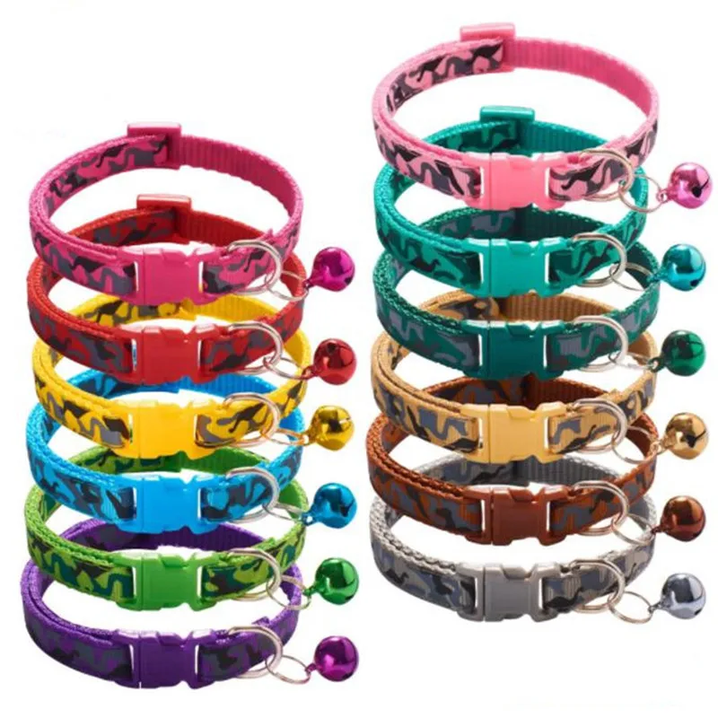 

Fashion Pet Dog Collar Colorful Pattern Camouflage Cute Bell Adjustable Collars For Dog Cats Puppy DIY Pet Accessories