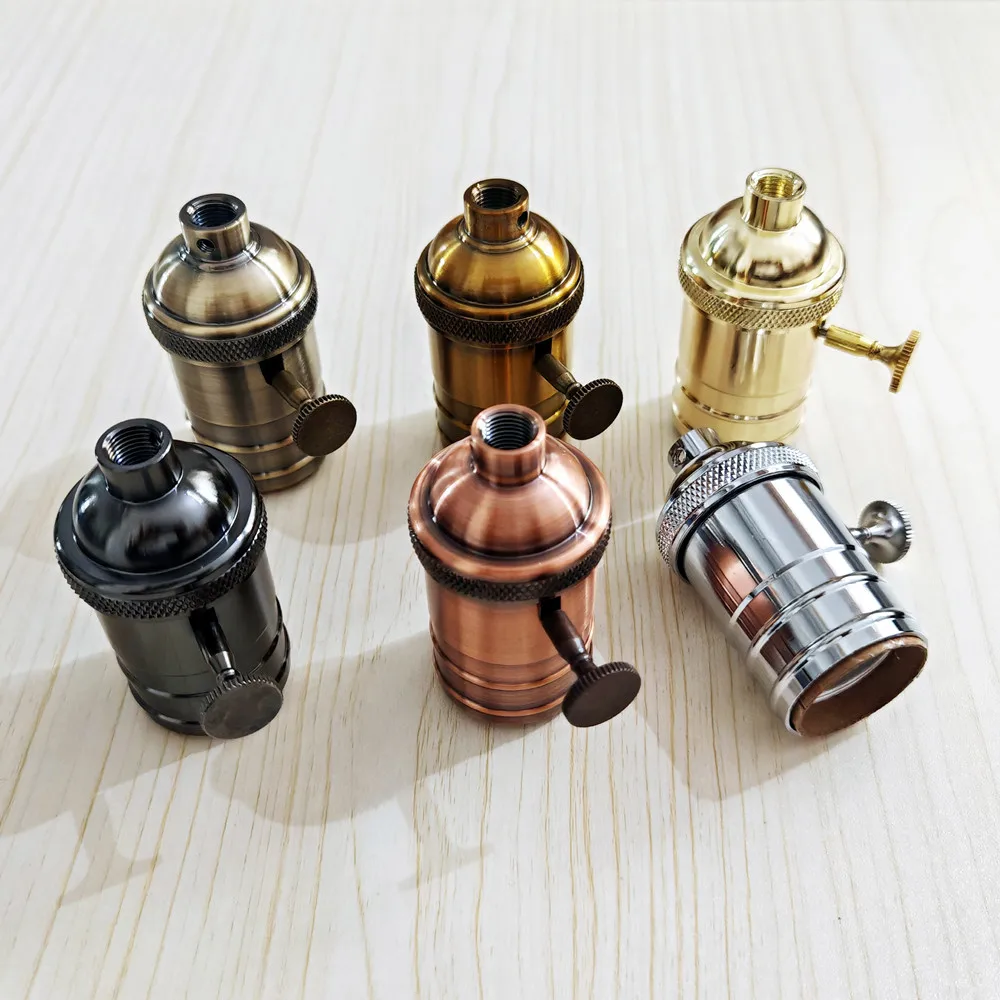 DIY Vintage E27 Lamp Base Copper holder With Switch Edison Vintage Lighting Screw Socket Antique Aluminum Lamp Holder Fixture