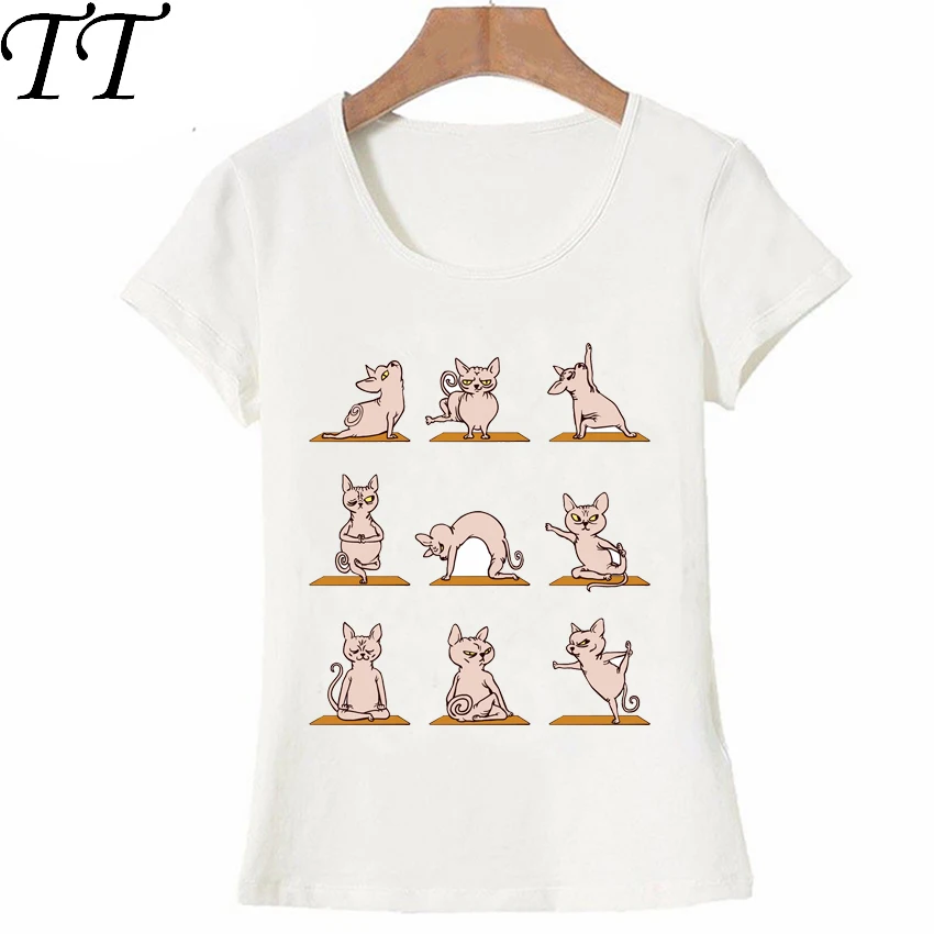 Sphynx Cat Yo.ga Design T-Shirt Fashion Women Lovely Kitten Zen Print T Shirt Summer Casual Tops Cute Girl Tees |