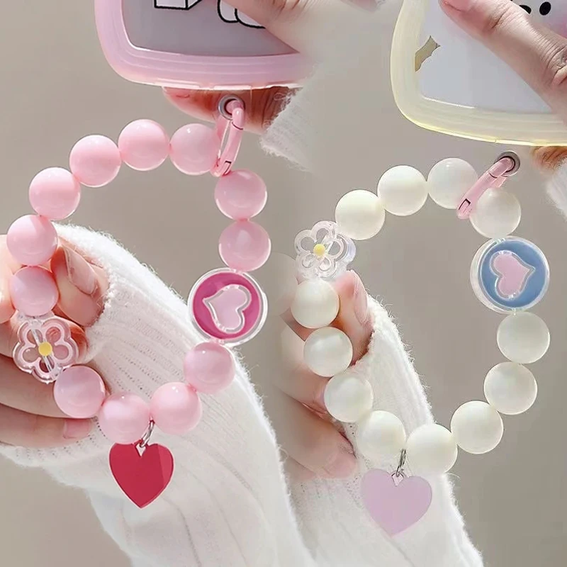 Colorful Round Bead Mobile Phone Bracelet Anti-lost Phone Lanyard Short Wrist Bracelet Pendant Women's Hand-held Phone Keychain