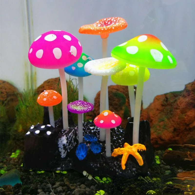 1pcs aquariums color tank landscape decorations luminous simulation aquatic plants mushroom lotus leaves fish tank decorations