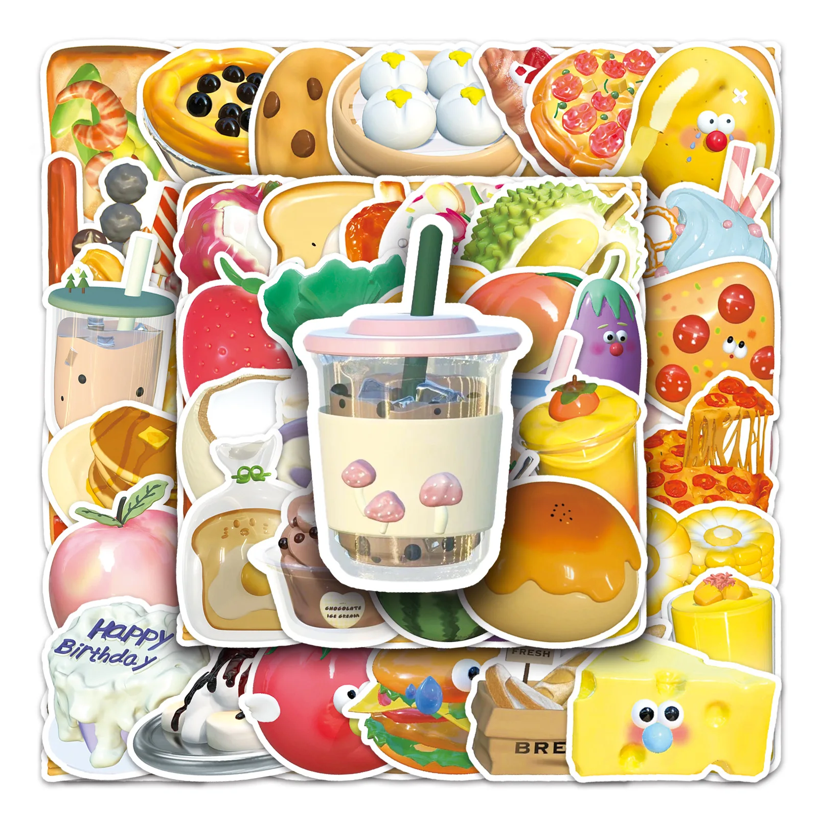 

50Pcs 3D Food Series Graffiti Stickers Suitable for Laptop Helmets Desktop Decoration DIY Stickers Toys Wholesale