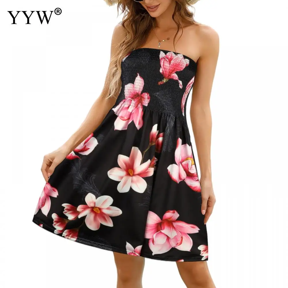 Summer Solid Sleeveless Tank Tops Retro Floral Print Off Shoulder T Shirt Dress Women Sexy Casual Crop Tube Top Clothes 2022 New