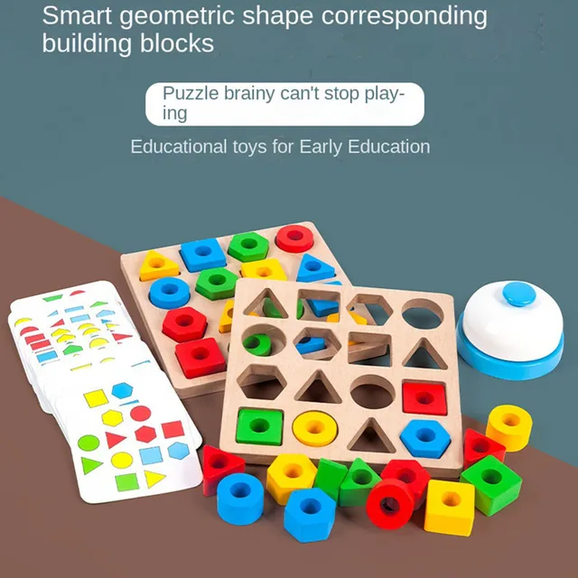 Kids Geometric Shape Color Matching Puzzle Baby Montessori Educational Learning Wooden Toys for Children Interactive Battle Game 2