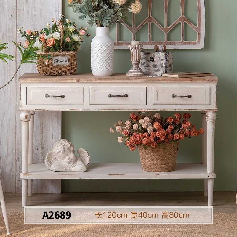 シュタイナー ついたて ハンドメイド 2台（パイン）(10/6) Two Toned Half Round Wooden Console Table with Drawers