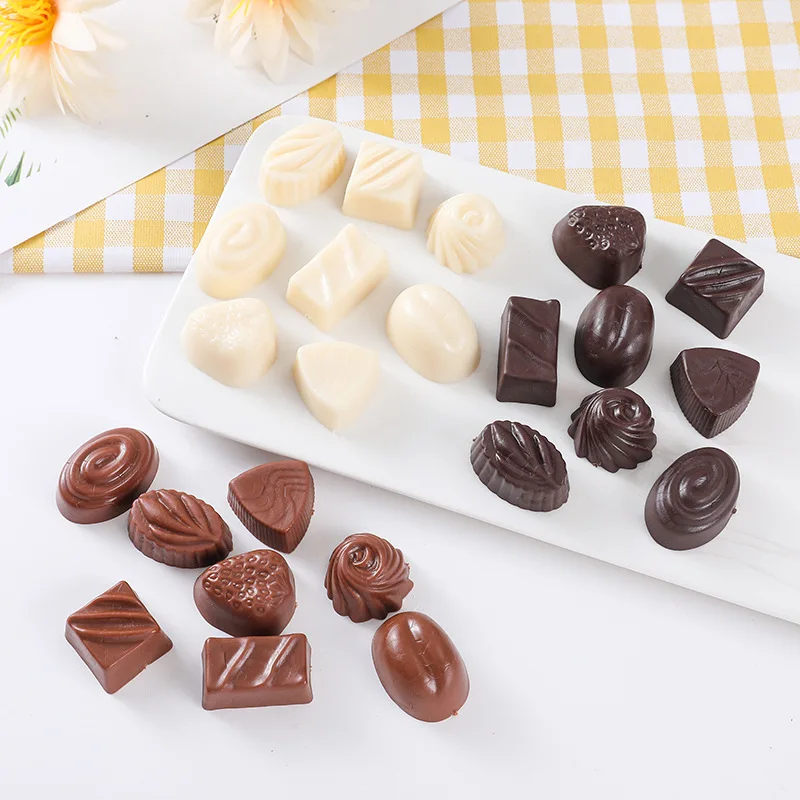 8pc/set Simulated Pure Black Chocolate Hazelnut White Brown Rum Flavor Dessert Shop Bakery Coffee Shop Display Fake Food food model food photography props