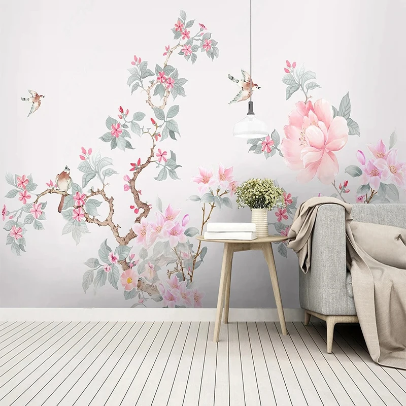 Plain Floral Wallpaper Chinese Hand-painted Flower Bird Background European Decorative Painting Photo Murals Papel De Parede 3D