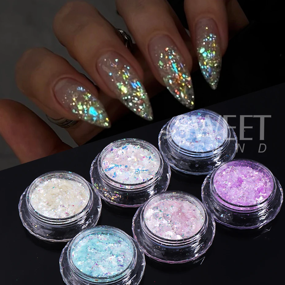 Iridescent Opal Nail Art Glitter Flakes