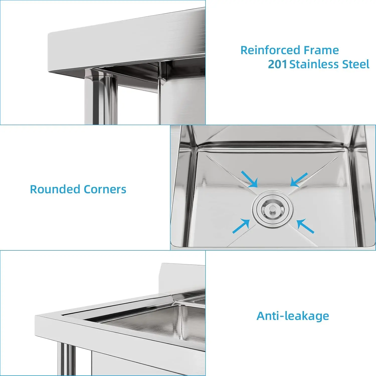 Single Bowl Stainless Steel Utility Sink With Drainboard,Commercial Kitchen Sink For Laundry, Backyard, Garage, Restaurant 4