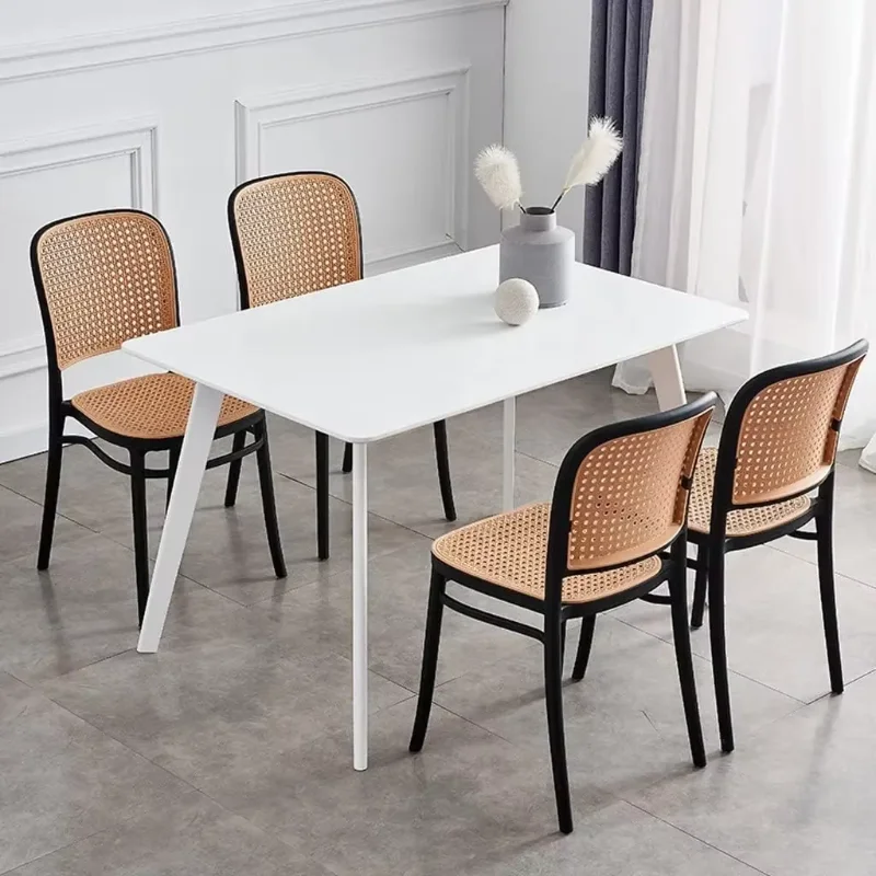 Simple Classic Design Outdoor Restaurant Cafe Bistro Chair Plastic Rattan Dining Room Chairs Cane-woven Plastic Chairs Stackable