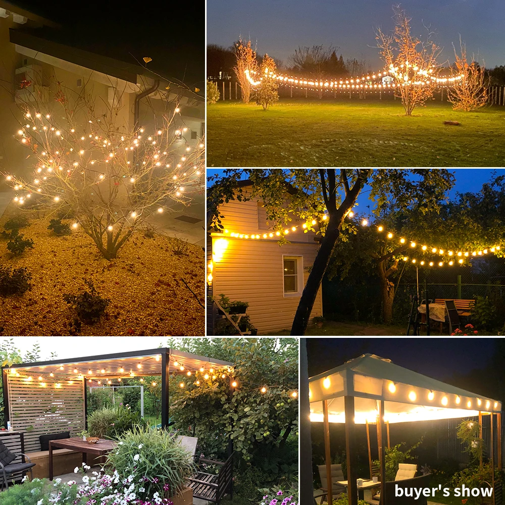 50Ft Patio String Light Outdoor Garland Lights Festoon G40 Globe Bulb Fairy String Light New Year Party Garden Garlands Decorate white fairy lights