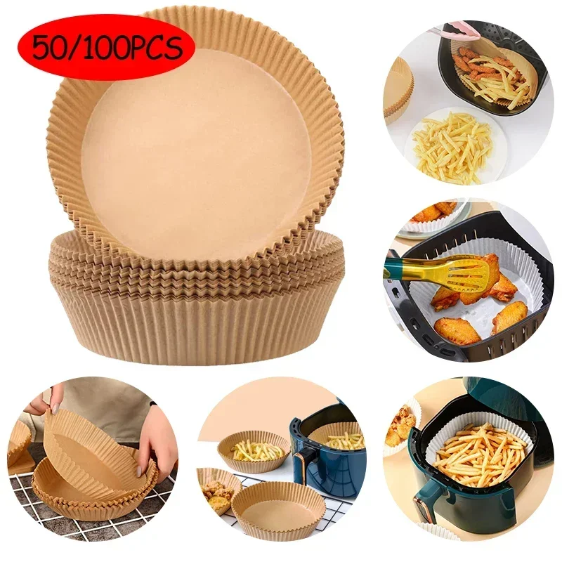 

50/100Pcs Air Fryer Parchment Paper Liners Disposable Oil-proof Paper Tray Nonstick Baking Mat AirFryer Accessories Square Round