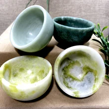 Greenh Yellow Jade Natural Stone Crystal Bowl Tableware Wine Set Minerals Spiritual Reiki Living Ornaments Home Decoration Room