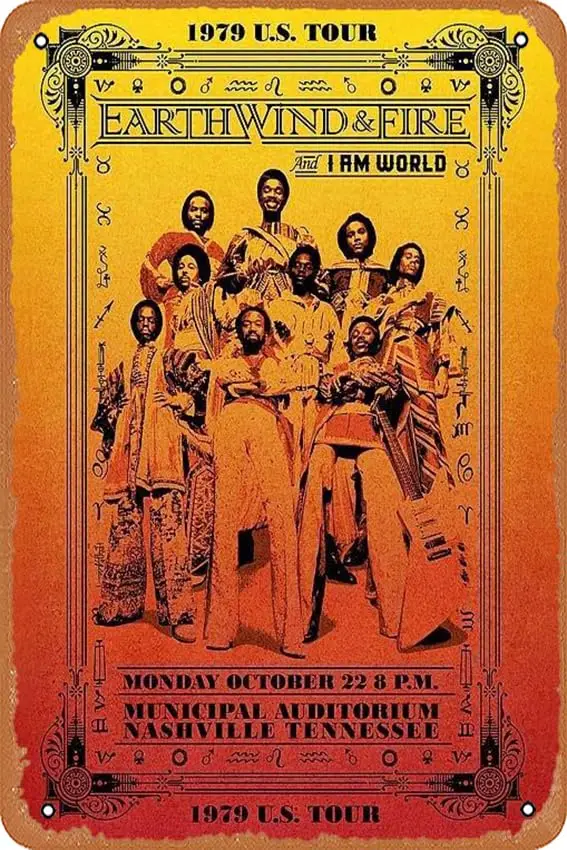 

Постер для концерта muecddoa Earth Wind and Fire 1979, 12X8 дюймов, винтажный металлический жестяной знак, домашний декор, гараж, мужская пещера, настенное искусство.