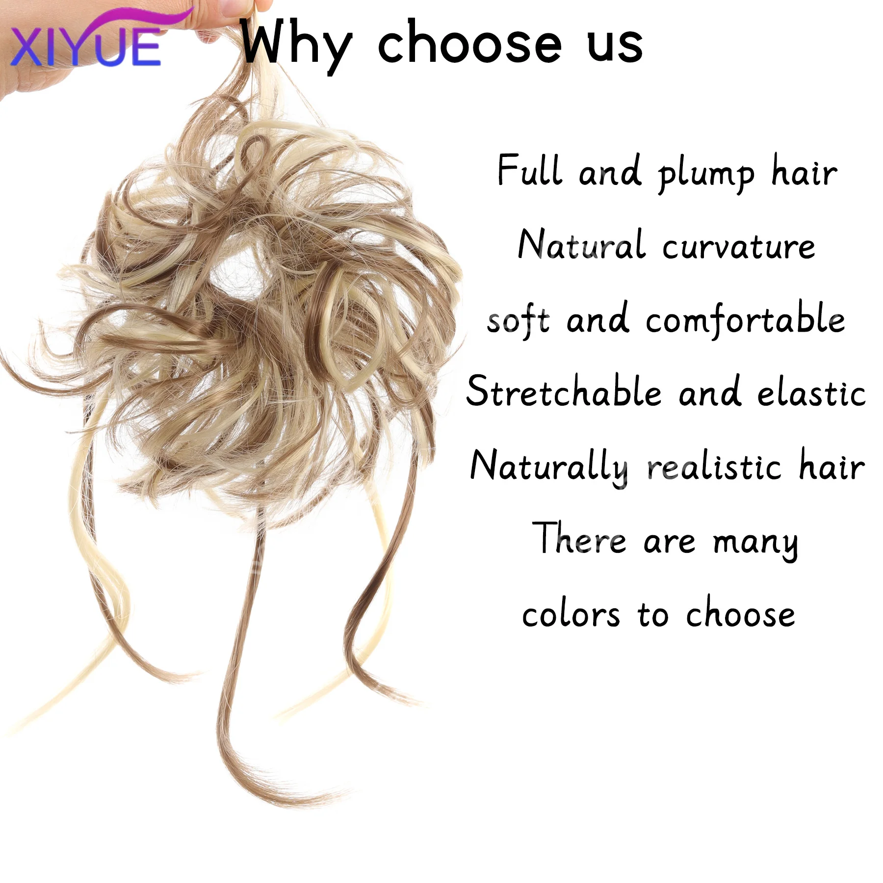 XIYUE Synthetic Elegant Messy Curly Elastic Rubber Band Hair Bun Fluffy Easy to Style Suitable for Daily Use  braided hair bun