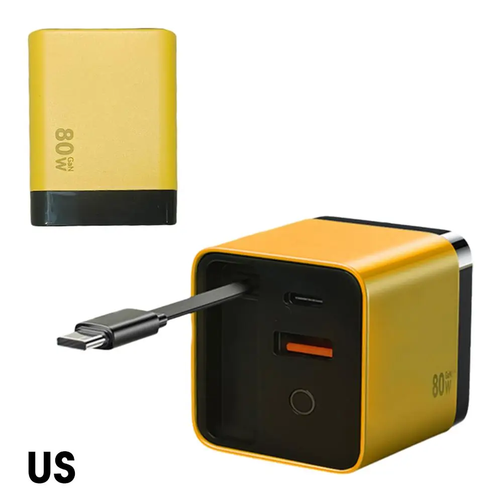 شاحن 3 في 1 GaN بقدرة 80 وات، شاحن سريع قابل للتطو...