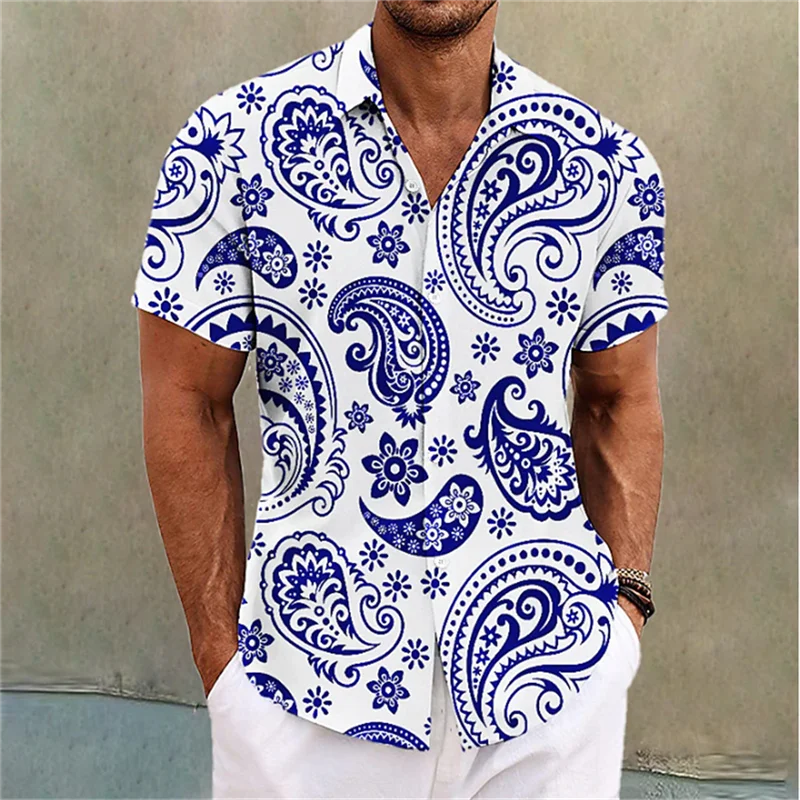 

2024 Fashionable Men's Shirt Lapel Design Luxury Casual Hawaiian Short Sleeve Shirt Comfortable Breathable Floral Shirt