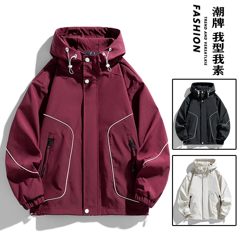 oversized casual jacket men's trendy brand hooded loose work clothes outdoor fat man loose waterproof windproof assault jacket