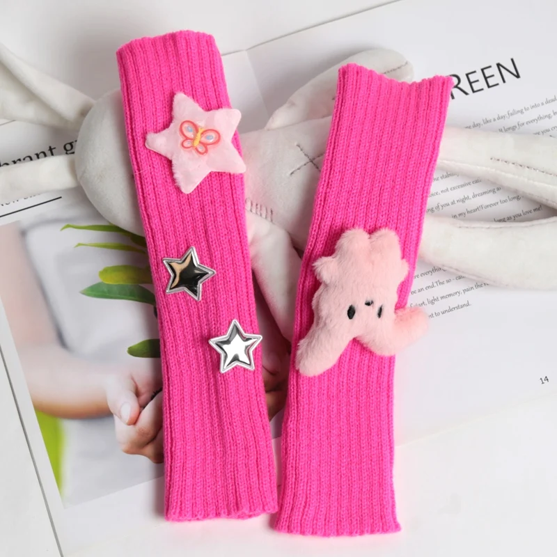 1 Pair of Girls Cute Fingerless Gloves with Star Decoration Fashionable Accessory Gloves Casual Long Wrist Punk Gothic Gloves