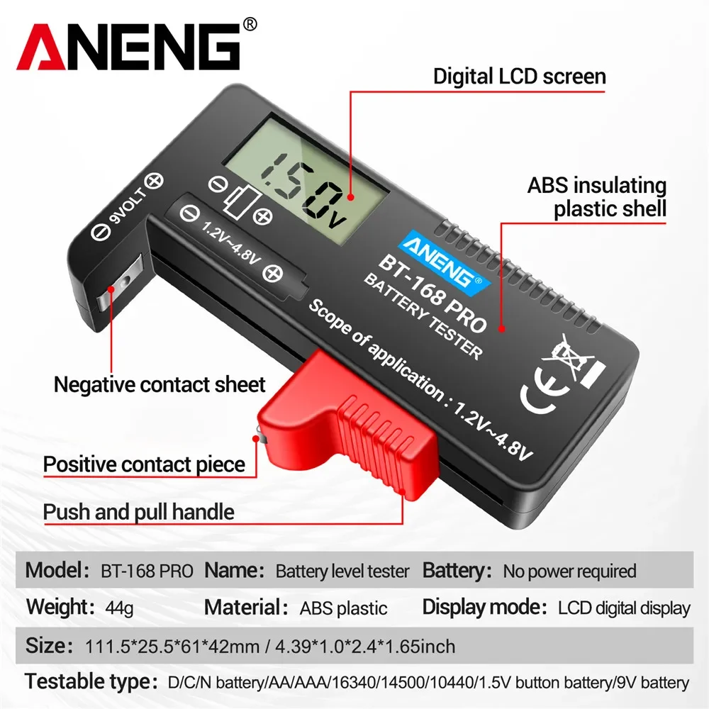 ANENG BT-168D Mini Digital Capacity Battery Tester Checkered Charge Indicador De Bateria Diy Electronic Test Equipment Internal battery tester