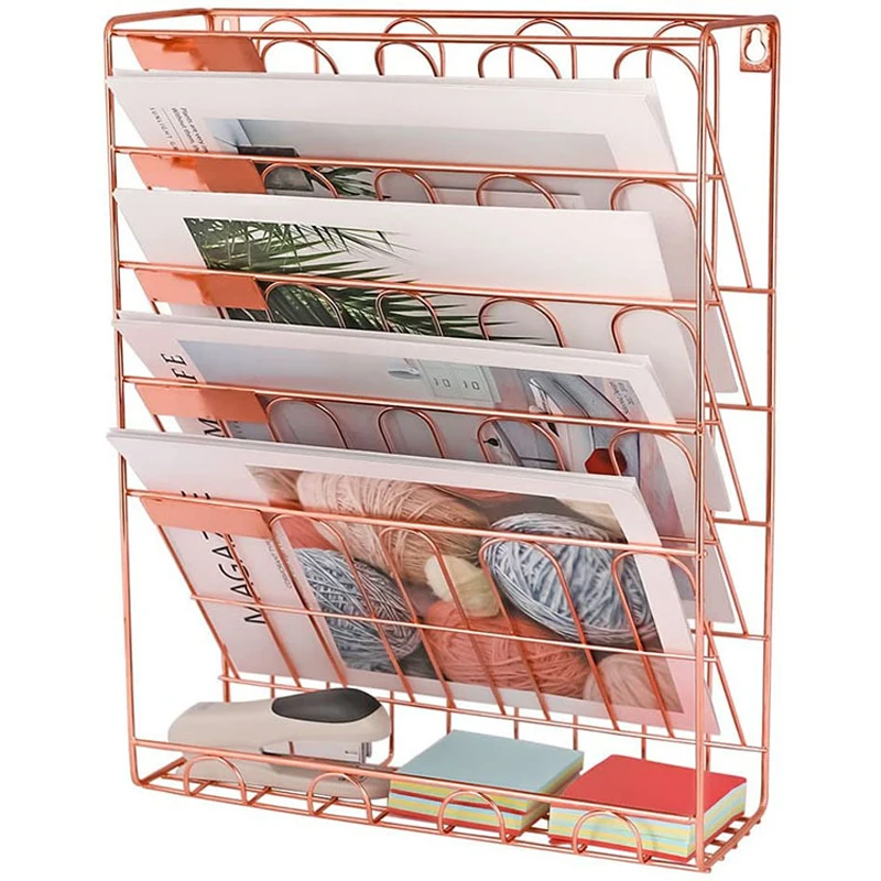 European Simple Gold Iron Bookshelf Desktop Books Magazine Storage Rack Creative Storage Rack Folder