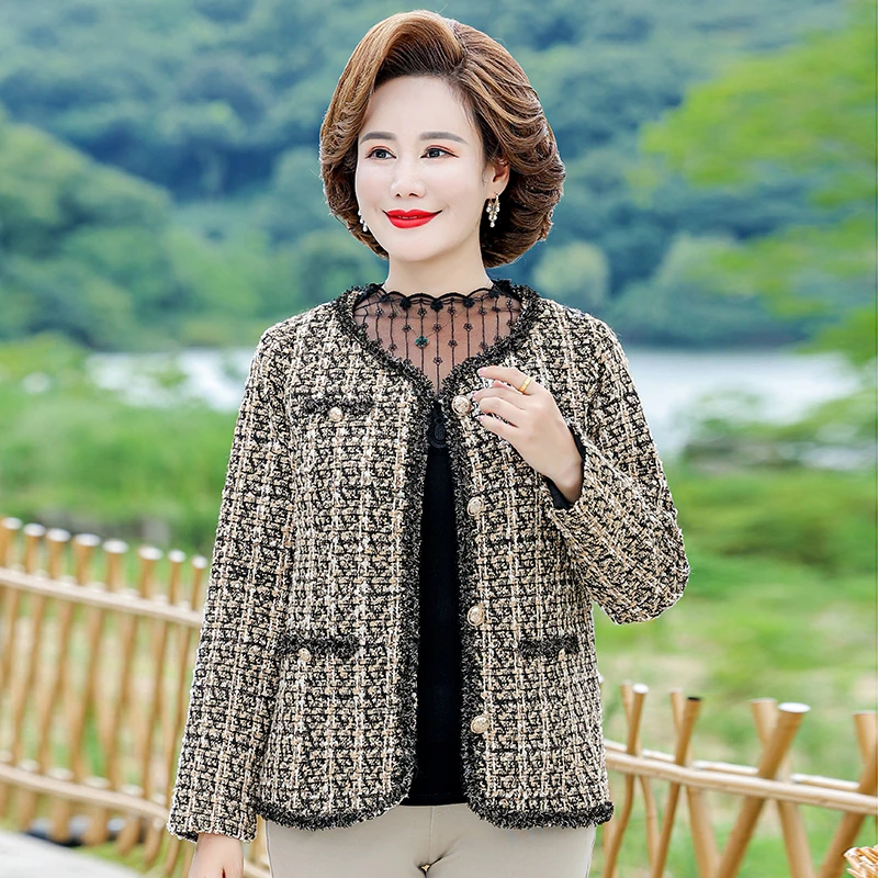 Women Plaid short Jacket Coat autumn and winter Long Sleeve tweed