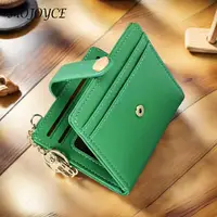 Women Bifold Card Holder with Keychain Double Fold Zipper Wallet PU Leather Solid Color Coin Purse Travel Shopping Wallet