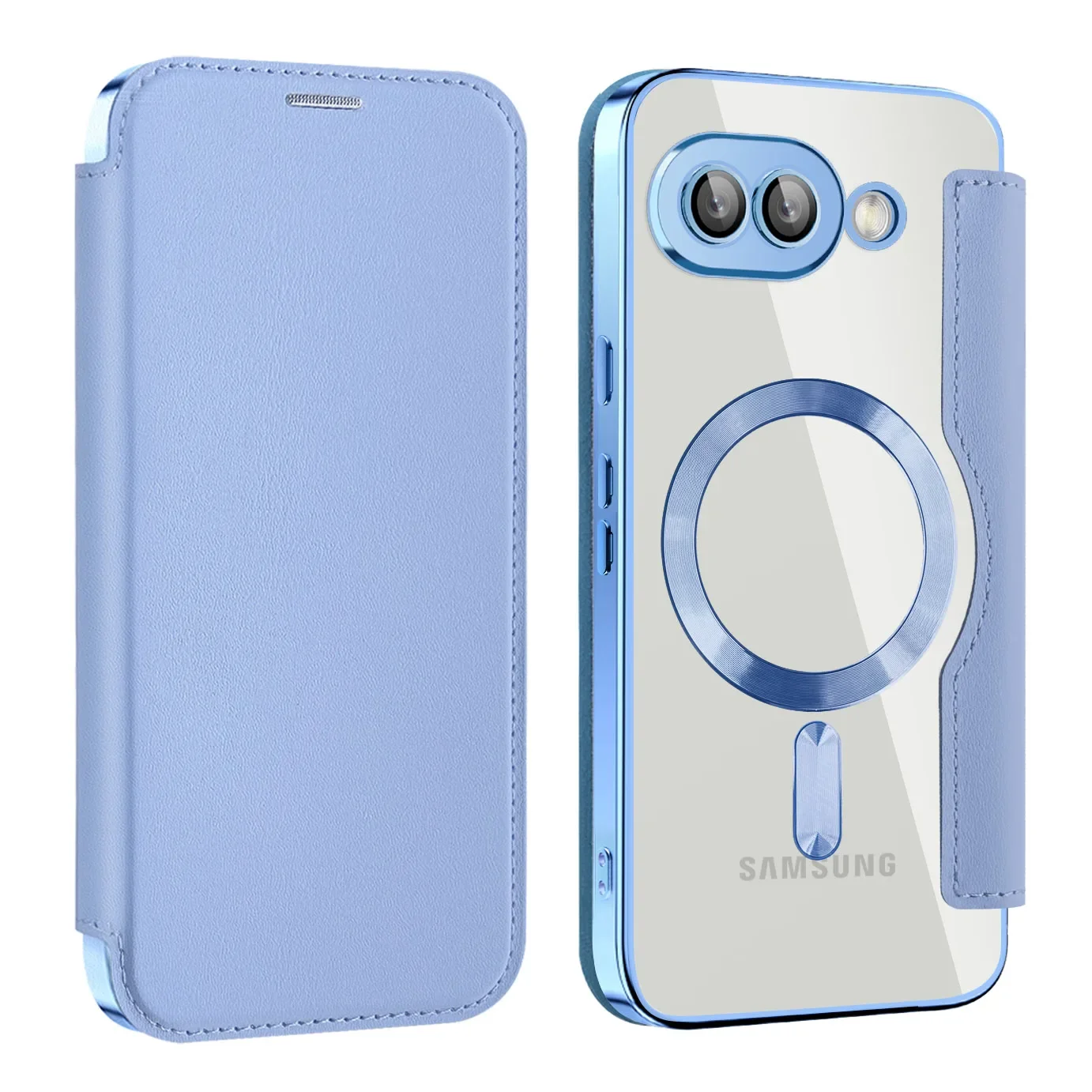 Luxury Transparent Flip Leather Wallet Magnetic Phone Case with Card Slot and Magsafe Cover