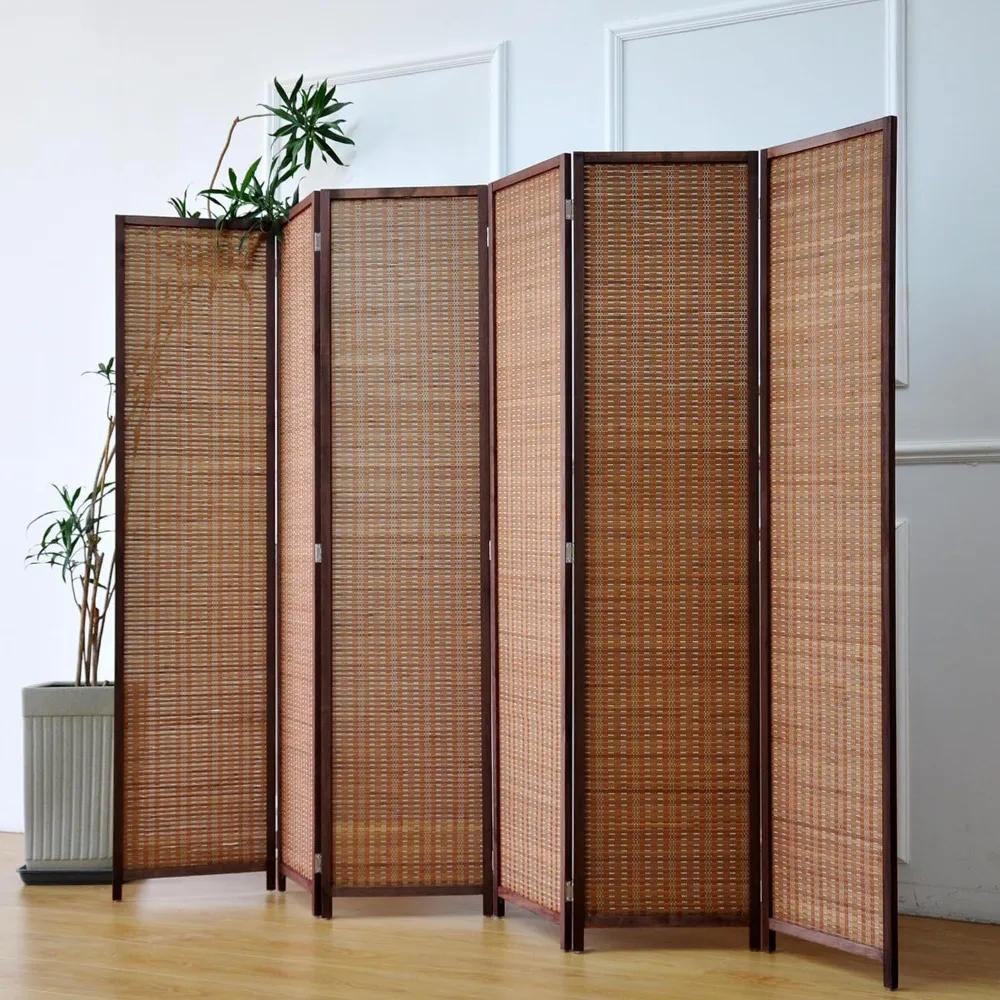 6 Panel Bamboo Room Divider Folding Screen for Home Partition, 67" H x 92.1" W