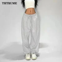 Casual Women Solid New Pant Fashion Summer Oversized Vintage Pocket Drawstring Wide Leg Pants Elegant Loose Baggy Chic Trousers 1