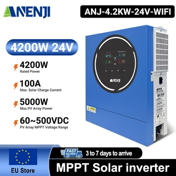 อินเวอร์เตอร์พลังงานแสงอาทิตย์ไฮบริด ANENJI 4.2KW 220V 24V แบบ On/Off Grid พร้อมระบบ MPPT 100A ในตัว รองรับ WiFi คลื่นไซน์บริสุทธิ์  แบบ Dual Output สำหรับแผงโซลาร์เซลล์ 1