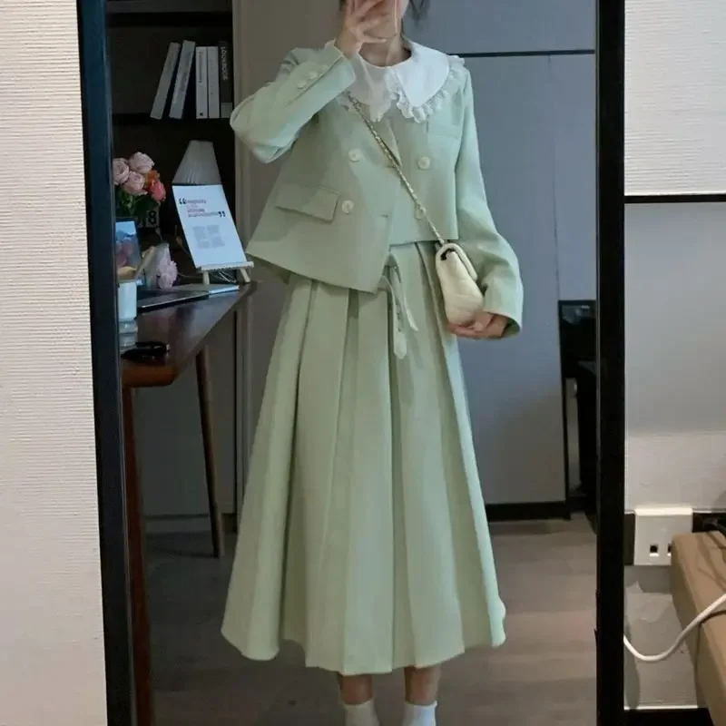 

UNXX Spring Autumn Ladies Skirt Suits Long Sleeve Suit Jackets & Long Skirts Two-pieces Irregular Blazer Set Women Office Lady