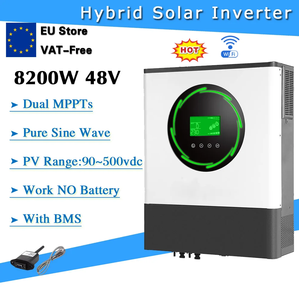 Inverter Solare Off Grid 8Kw/48V + 150A Mppt, Alta Tensione Di Ingresso Pv 90V-450V,Dual Mppt, Potenza Di Ingresso Pv Massima 4000W * 2 = 8000W