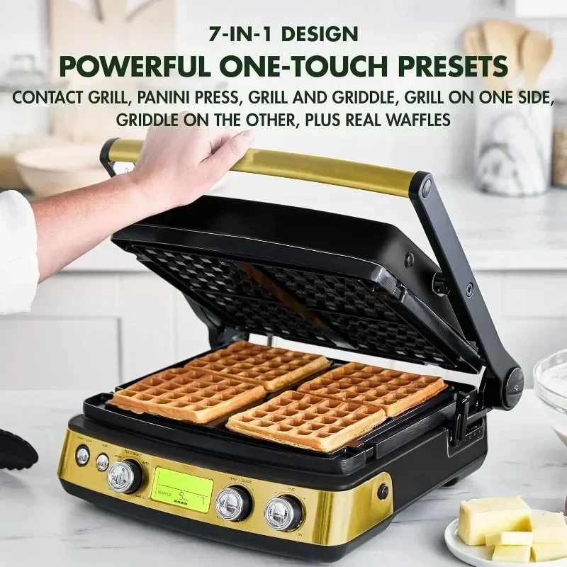 Elite 7-in-1 Multi-Function Contact Grill & Griddle, Healthy Ceramic Nonstick Aluminum, Grill & Waffle Plates, Adjustable Shade 5