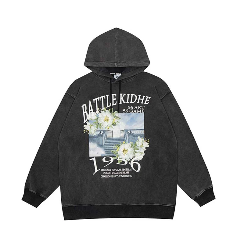 

Мужская потертая Толстовка в стиле хип-хоп, с цветами